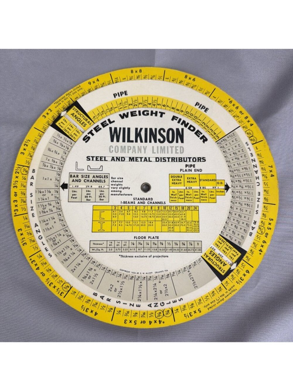 VTG Wilkinson Steel Weight Finder Circular Slide Rule USA Engineer Tool Promo
